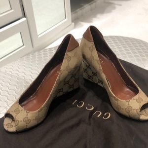 Gucci Peep Toe Wedge Shoes